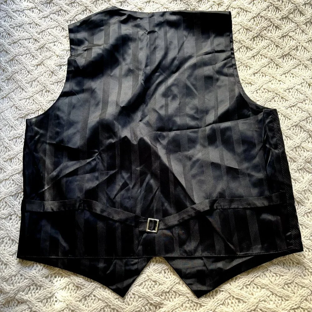 Studio 320 Vest L Silk Black with‎ Blue Accent Tuxedo Waistcoat Made in USA VTG